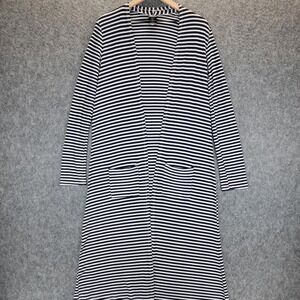 Agnes & Dora Cardigan Womens S Blue White Striped Open-Front Pockets Ribbed Knit
